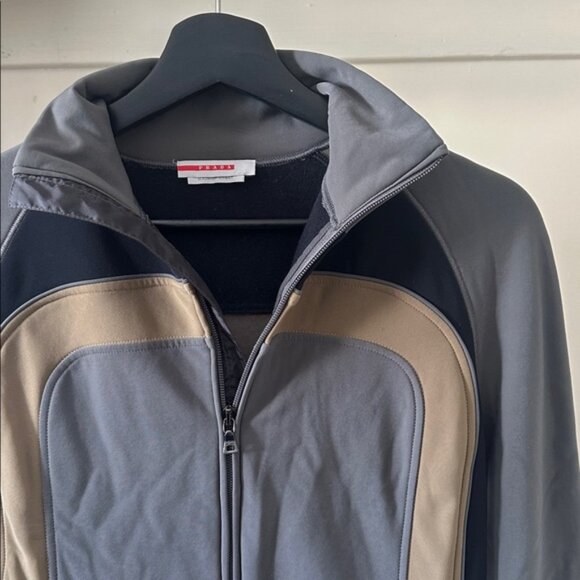 Vintage Prada athletic contrast panel scuba knit fleece fitted zip up jacket - Picture 7 of 16